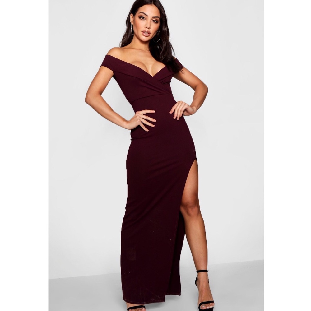 Wrap Top Off Shoulder Maxi Dress